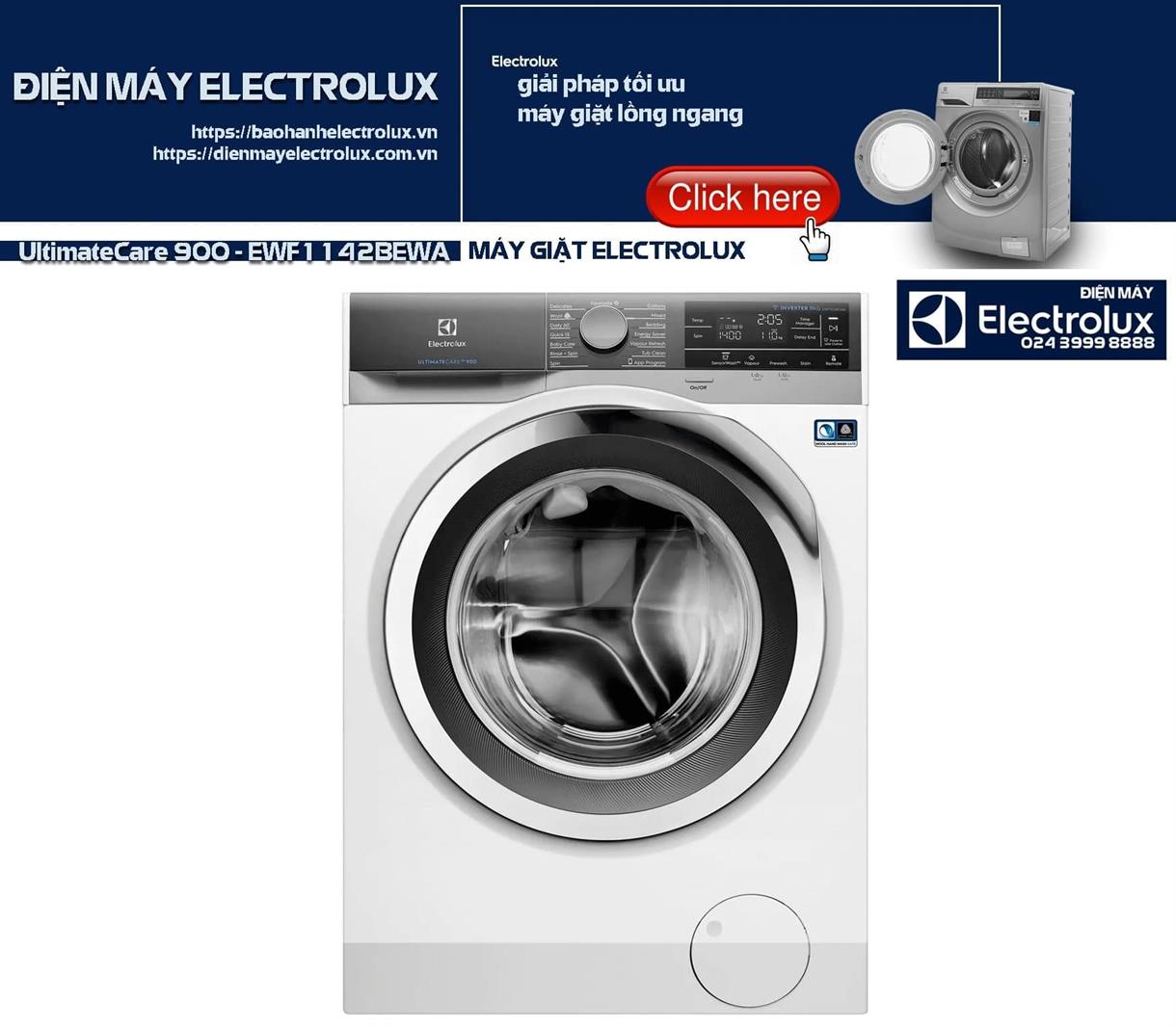 UltimateCare 900 - EWF1142BEWA Máy giặt Electrolux UltimateCare 900 - công nghệ giặt tiện lợi, tiết kiệm điện năng, phù hợp cho gia đình. Dịch vụ sửa chữa điện tử, điện lạnh Nguyên Dương liên hệ 0988 177 888.