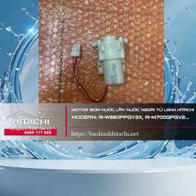 Động cơ bơm nước lấy nước ngoài từ máy lạnh Hitachi, linh kiện Uy tín, vận hành ổn định, phù hợp sửa chữa và thay thế cho các dòng máy Hitachi như R-W660FPGV3X, R-M700GPGV2.