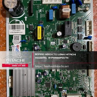 Linh kiện board máy lạnh Hitachi nguyên dương R-FW690PGV7X trên mặt phẳng chống tĩnh điện, chi tiết và mạch in rõ nét, phù hợp sửa chữa, thay thế linh kiện điện tử máy lạnh Hitachi.